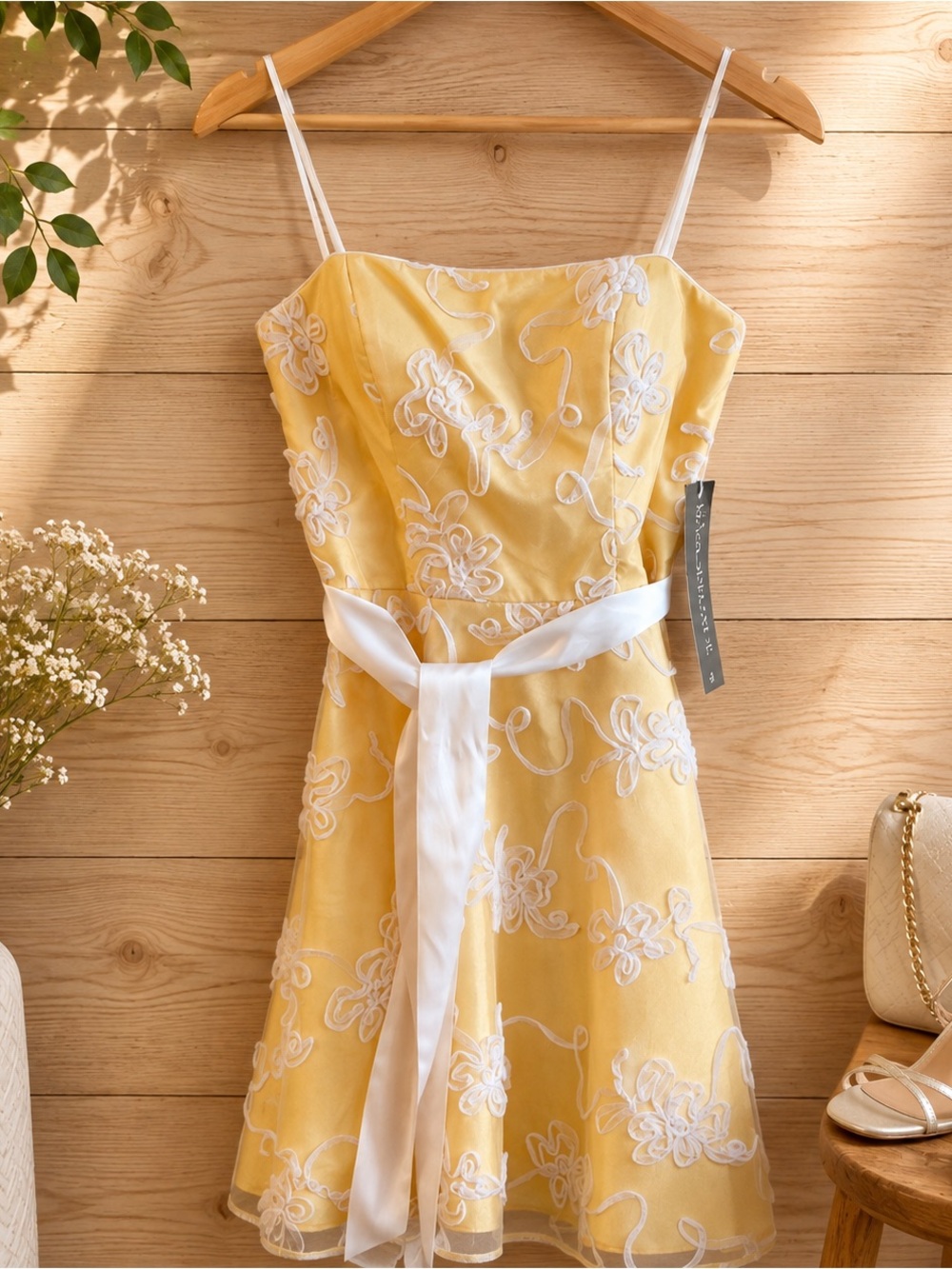 Masquerade Yellow Lace Dress with Spaghetti Straps